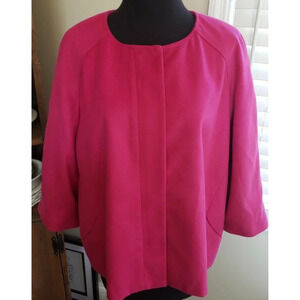 Harve Benard Blazer Jacket XLP Pink Zip Front 3/4 Sleeve Collarless Pockets